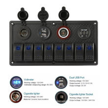 8 Gang Waterproof 12-24V Rocker Switch Panel Control Car Marine Boat Voltmeter